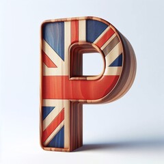 P letter United Kingdom letters shape 3D wooden Lettering Typeface. AI generated illustration