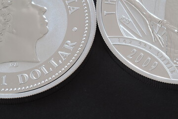 An Australian One Ounce Silver Dollar 2009 Kookaburra. Collectable Bullion precious metal is shown...