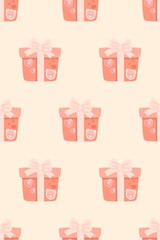 a pattern with pink boxes and bows