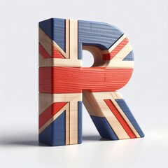 R letter United Kingdom letters shape 3D wooden Lettering Typeface. AI generated illustration