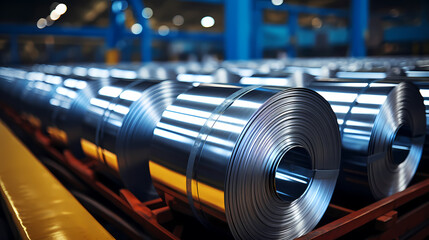 Fototapeta na wymiar Aluminum metal fittings rolls, heavy industrial production