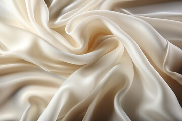 Fototapeta premium Cream colour silk fabric background, clothing material beautiful folds 