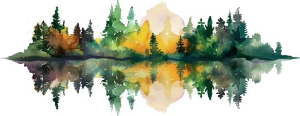 Fotobehang watercolor background landscape water forest © Irina