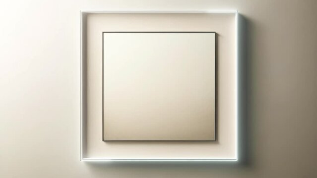 Stylish square frame with a neon beam on a light background.