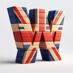 Fototapeta na wymiar W letter United Kingdom letters shape 3D wooden Lettering Typeface. AI generated illustration