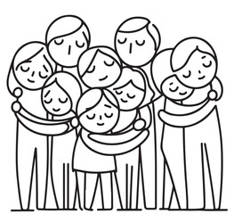 Boys and girls hugs. Kids love. Abstract person. Line art