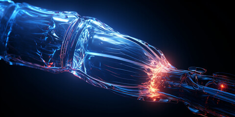 A cgi view of an inflamed joint on blue. Synaptic transmission, nervous system receptors. concept consciousness