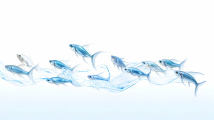 Fototapeta na wymiar A group of synchronized fish swimming in unison