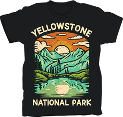 Yellowstone National Park t-shirt design, United States National Park sticker vector illustration design with adventure theme