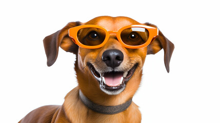 A quirky dog wearing oversized glasses