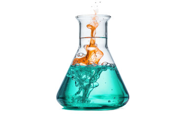 Chemical Reactions in Laboratory Glass Beaker on white background