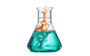 Chemical Reactions in Laboratory Glass Beaker on white background
