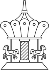 線画のテーマパーク関連単品イラストアイコンセット　メリーゴーランド