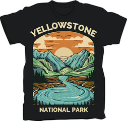 Yellowstone National Park t-shirt design, United States National Park sticker vector illustration design with adventure theme
