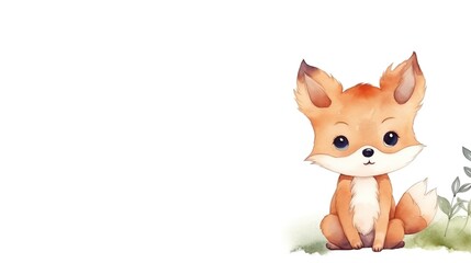 A tender fox cub sits amidst a serene backdrop in a watercolor style, perfect for nursery art or a wildlife-themed educational book.