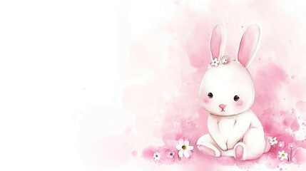 Fototapeta premium A serene bunny in a soft pink hue, ideal for peaceful nursery decor or delicate animal-themed artwork, with ample space for text on the side.
