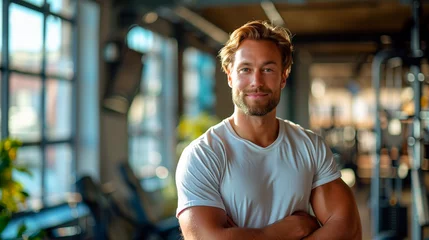 Crédence de cuisine en verre imprimé Fitness Portrait of a fitness coach in a modern gym