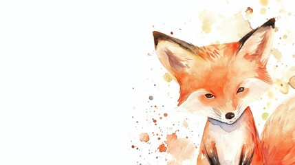 A fox in a watercolor splash style, suitable for dynamic and modern wildlife art or as an energetic statement piece, with a specific place for text.
