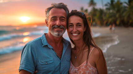 couple at sunset, two happy pensioners