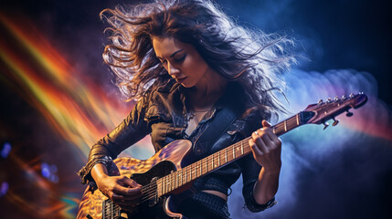 Fototapeta na wymiar female rock guitarist with guitar