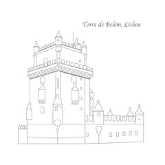 Lisbon Torre de Belem Line Silhouette Typographic Design