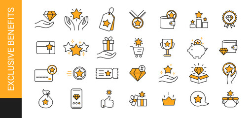 exuclusive benefits line icon set. Vector illustration