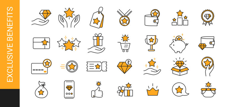 exuclusive benefits line icon set. Vector illustration