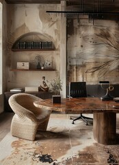 Interior of modern room with wooden walls, carpet and wooden floor. 3d render