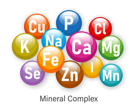 Mineral complex of healthy nutrition. Illustration of mineral icons. The concept of medicine and healthcare. Vector