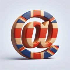 Fototapeta premium E-mail mark United Kingdom letters shape 3D wooden Lettering Typeface. AI generated illustration