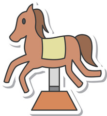 ステッカーのテーマパーク関連単品イラストアイコンセット　ロッキング遊具　馬
