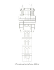 Lisbon Elevador de Santa Justa Line Silhouette Typographic Design
