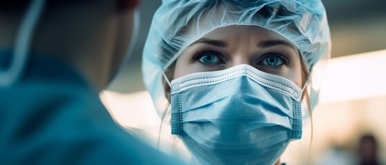 A young nurse wearing a protective face mask