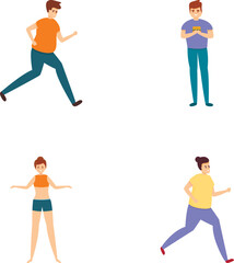 Weight loss icons set cartoon vector. People before and after diet and fitness. Time to change body