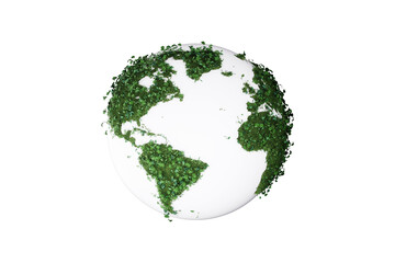 Ecological map of the world consisting of green grass and tropical leaves. Concept of recycling garbage, air purification. modern design, magazine style. Copy space, 3D render.