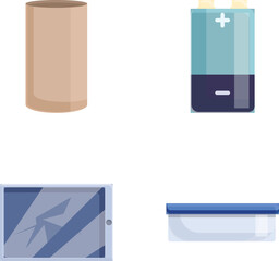 Technical garbage icons set cartoon vector. Old home appliance. Recycling concept