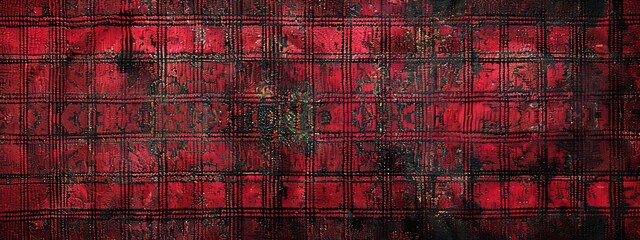 modern and uneven luxury Red tartan woven carpet texture,front view