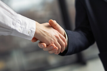 Handshake of businessman and businesswoman
