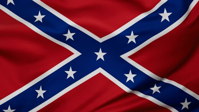 Confederate States of America battle wavy flag swaying in the wind, looped endless cycled video, full screen covers flag background