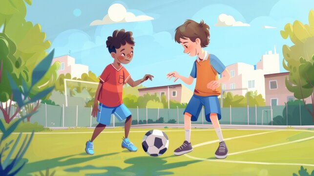 Describe the child's competitive spirit as they engage in a friendly one-on-one game with a peer.