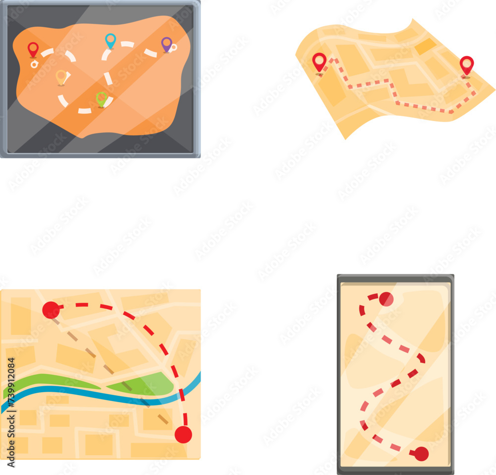 Aufkleber mobile navigation icons set cartoon vector. gps navigation map on phone screen. mobile gps service