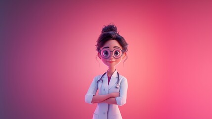 Cute cartoon woman doctor pharmacist character in 3d style. Healthcare advertising concept. Ai generated image