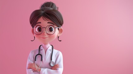 Cute cartoon woman doctor pharmacist character in 3d style. Healthcare advertising concept. Ai generated image