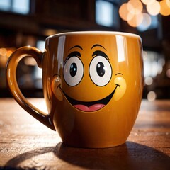 Coffee mug with smiley face, start the day with cheer and happiness - 739913897