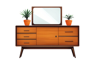 Stylish Dresser with Mirror on transparent background