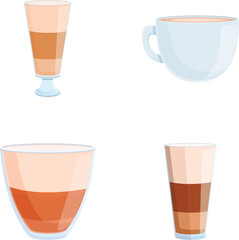 Latte icons set cartoon vector. Various type of coffee drink. Coffee brewing