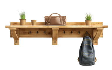 Floating Shelf Coat Rack Isolation on transparent background