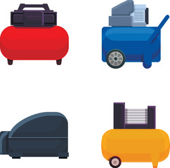 Air compressor icons set cartoon vector. Various type of air compressor. Industrial equipment