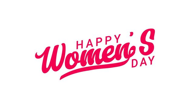 Happy women's day animation text in pink and black color on transparent background. Great for international womens day celebrations Around the World. Women's Day concept video with alpha channel	