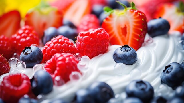 Colorful frozen yogurt with fruits and berries, a delightful treat for indulgence on sunny days
